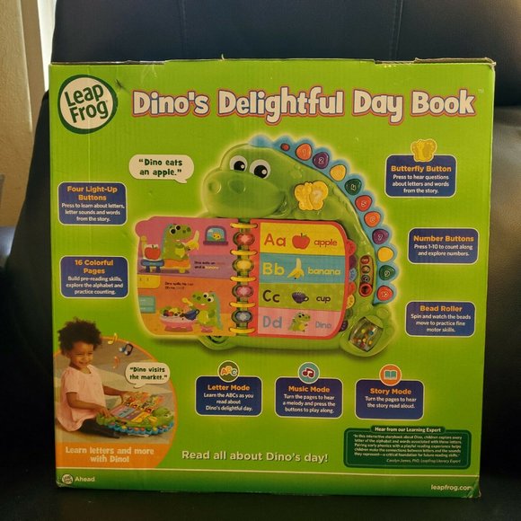 LeapFrog Dino's Delightful Day Alphabet Interactive Learning Book Purple/Green - Picture 3 of 16